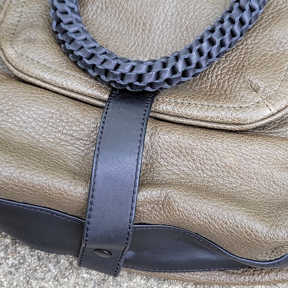 Joy Gryson Olivia Lambskin Leather Green  Espresso Handbag Purse Bag $695 - Picture 7 of 15